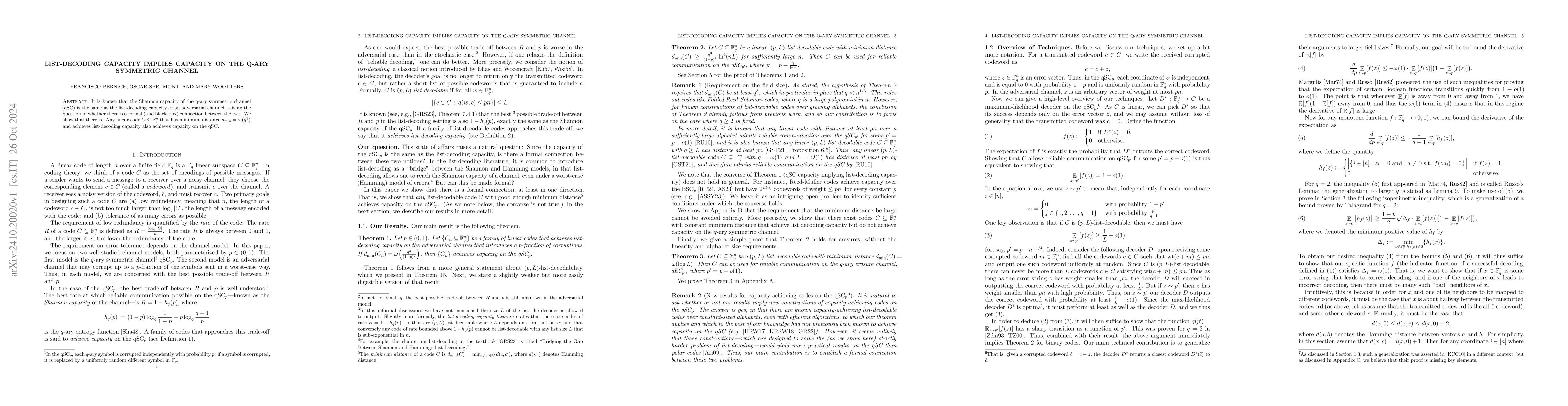 Thumbnail for List-Decoding Capacity Implies Capacity on the q-ary Symmetric Channel