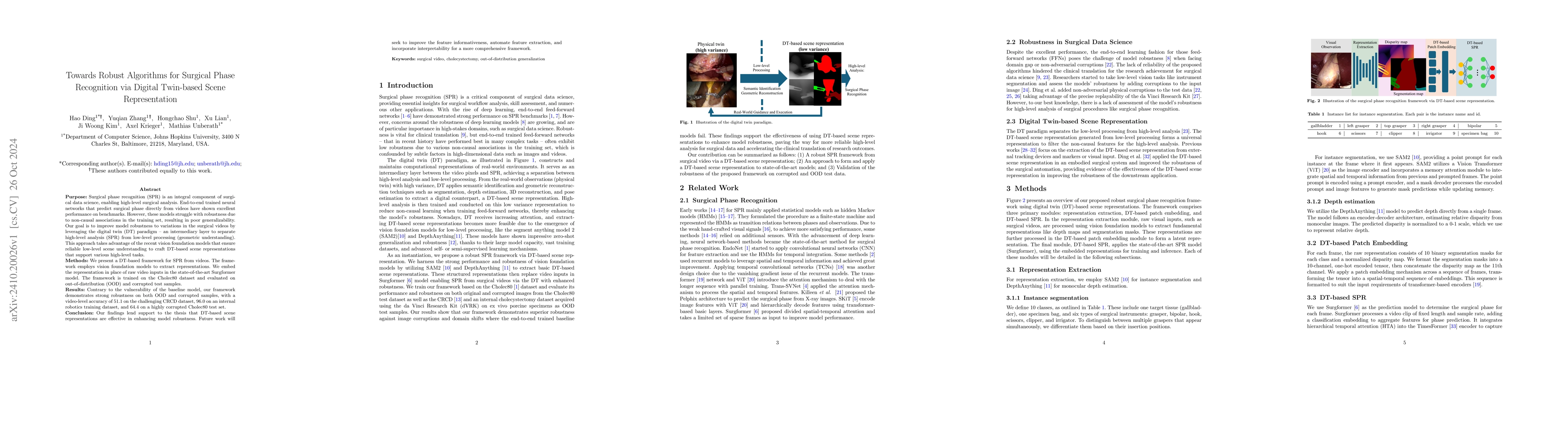 Thumbnail for Towards Robust Algorithms for Surgical Phase Recognition via Digital
  Twin-based Scene Representation