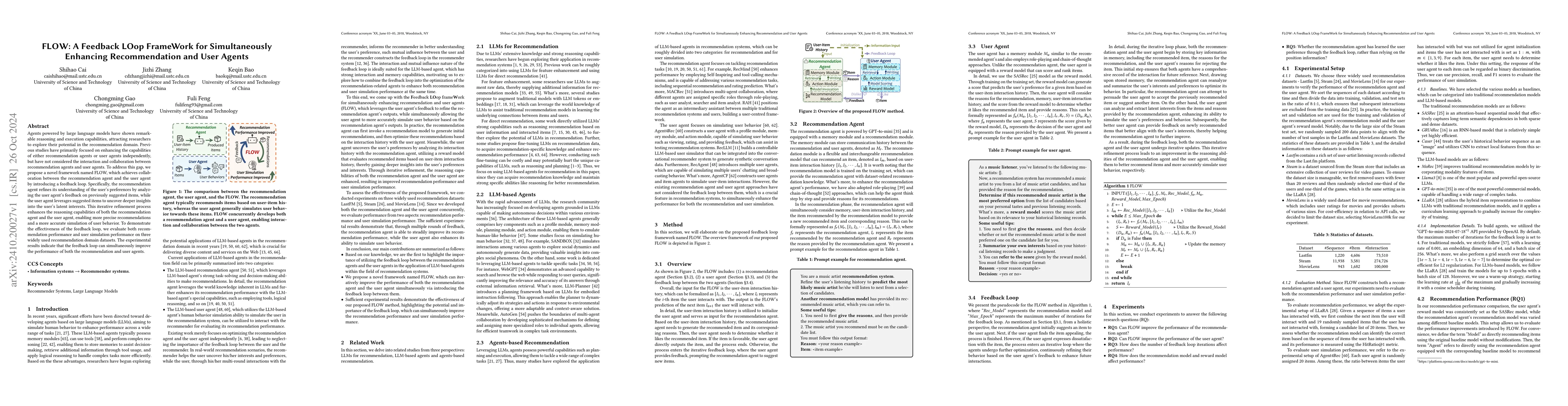 Thumbnail for FLOW: A Feedback LOop FrameWork for Simultaneously Enhancing
  Recommendation and User Agents
