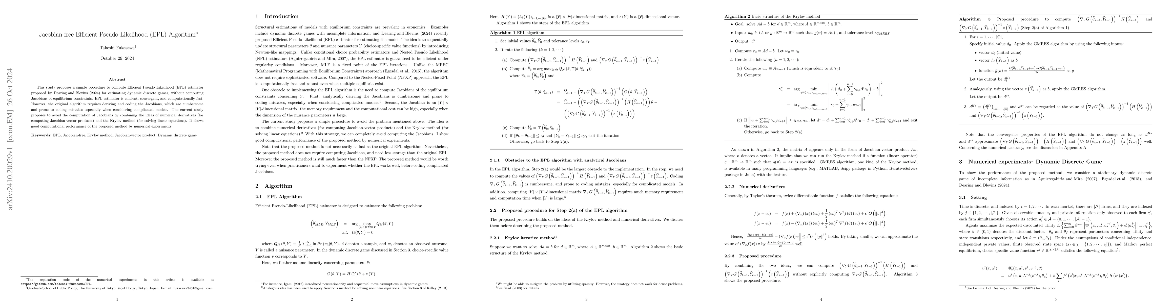 Thumbnail for Jacobian-free Efficient Pseudo-Likelihood (EPL) Algorithm