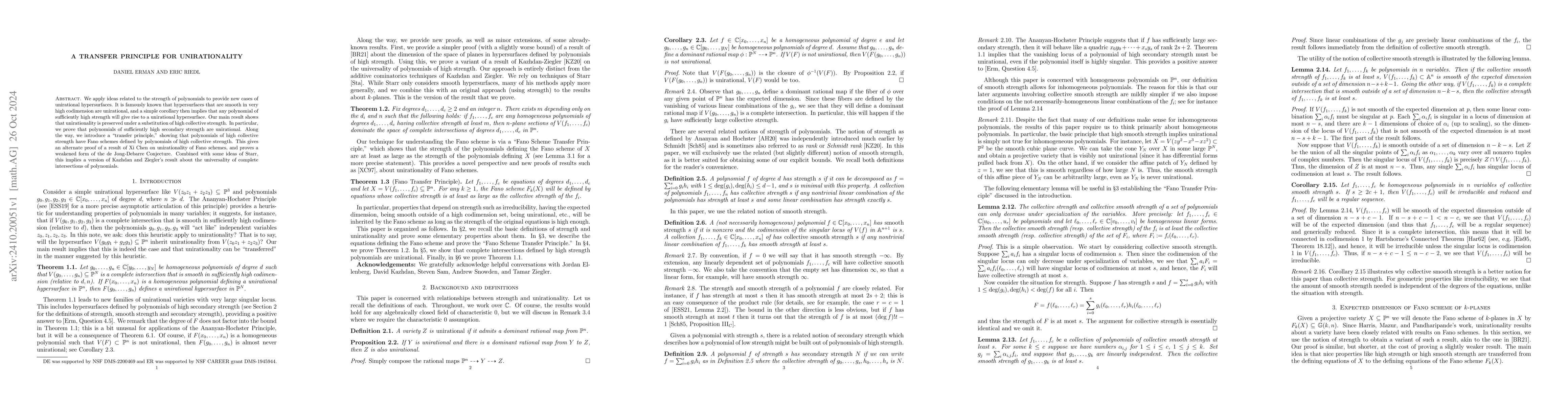 Thumbnail for A transfer principle for unirationality