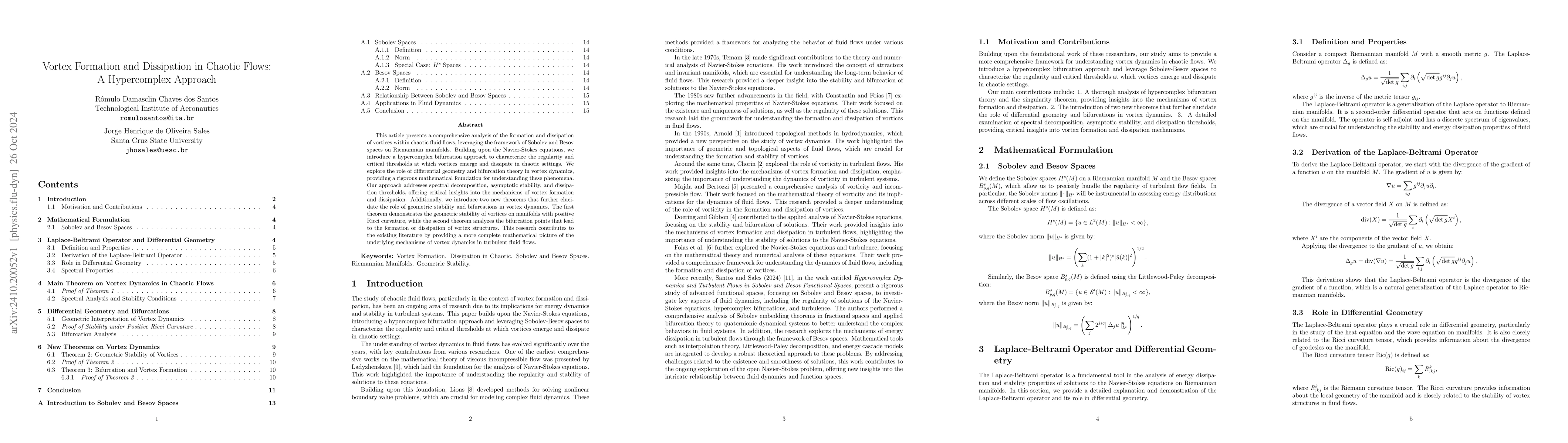 Thumbnail for Vortex Formation and Dissipation in Chaotic Flows: A Hypercomplex
  Approach