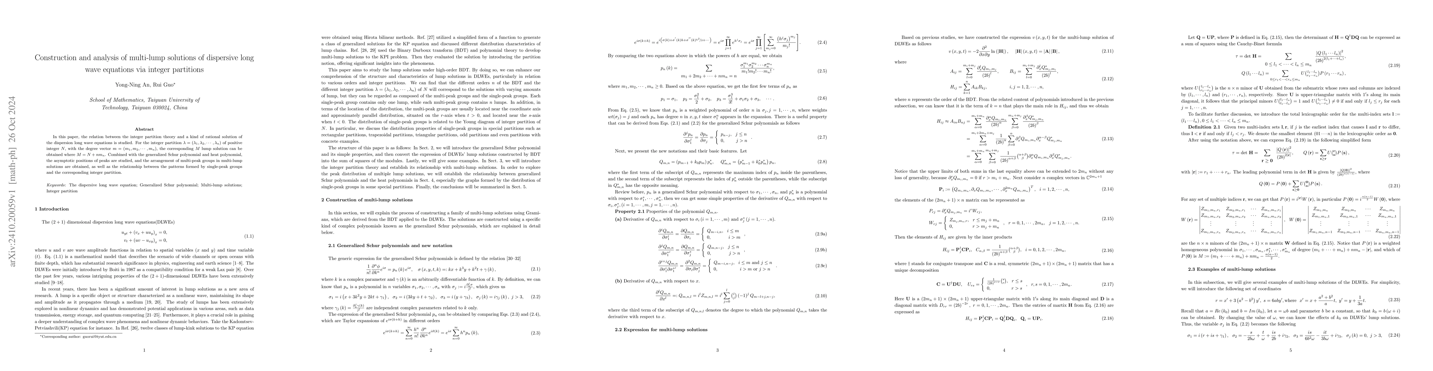 Thumbnail for Construction and analysis of multi-lump solutions of dispersive long
  wave equations via integer partitions