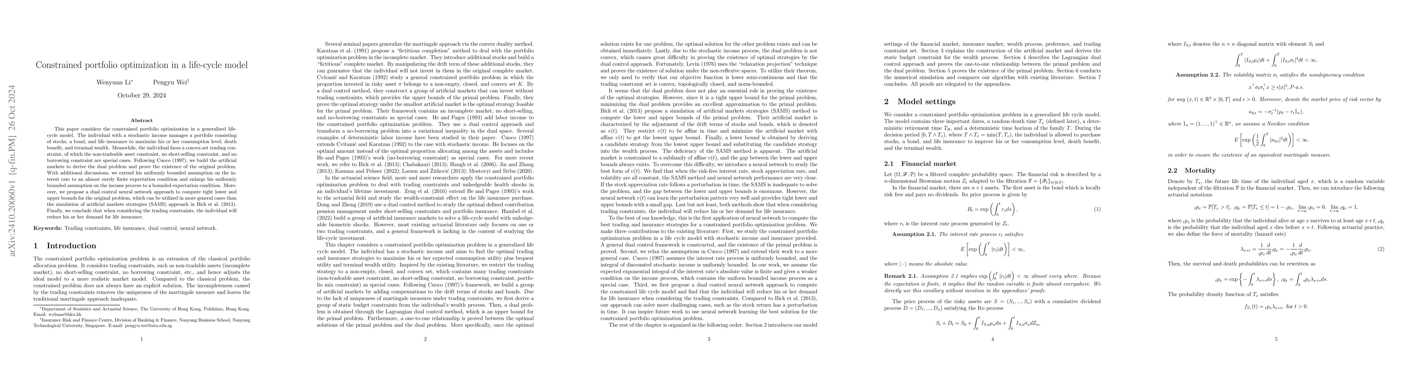 Thumbnail for Constrained portfolio optimization in a life-cycle model
