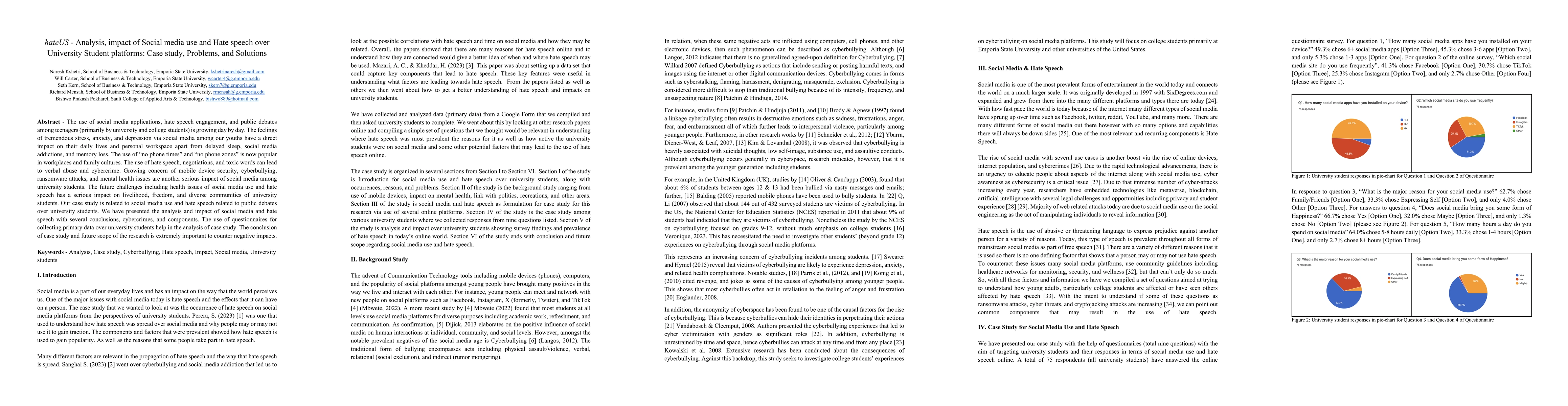 Thumbnail for hateUS -- Analysis, impact of Social media use and Hate speech over
  University Student platforms: Case study, Problems, and Solutions