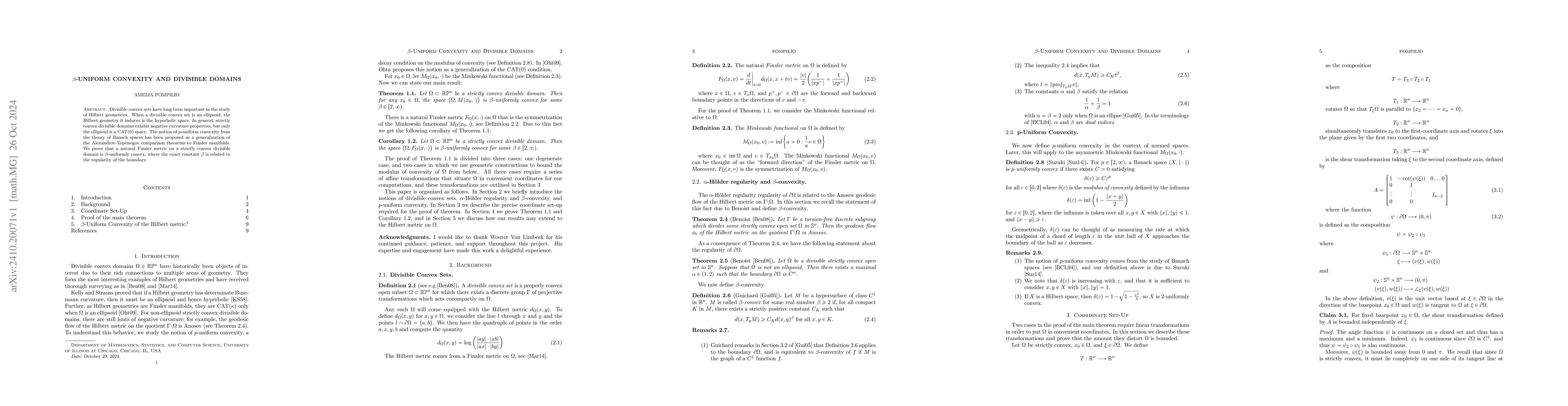 Thumbnail for $β$-Uniform Convexity and Divisible Domains