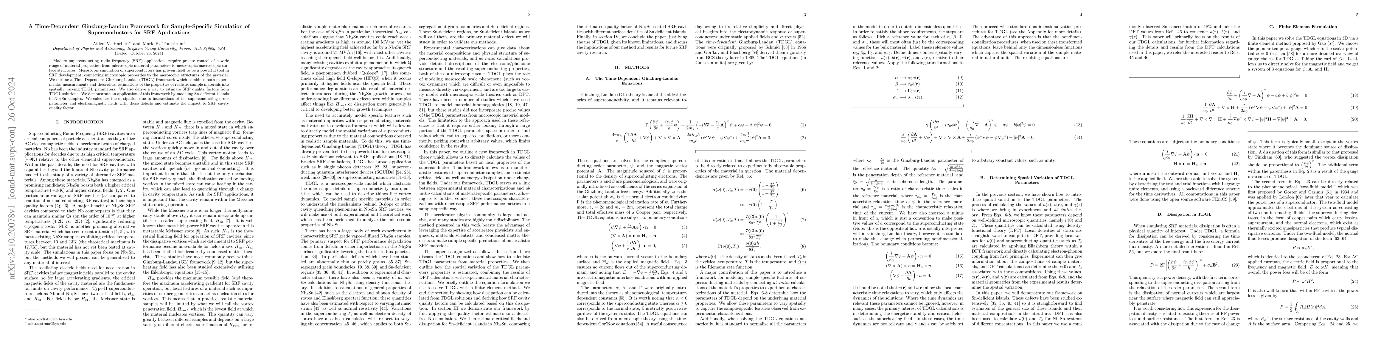 Thumbnail for A Time-Dependent Ginzburg-Landau Framework for Sample-Specific
  Simulation of Superconductors for SRF Applications
