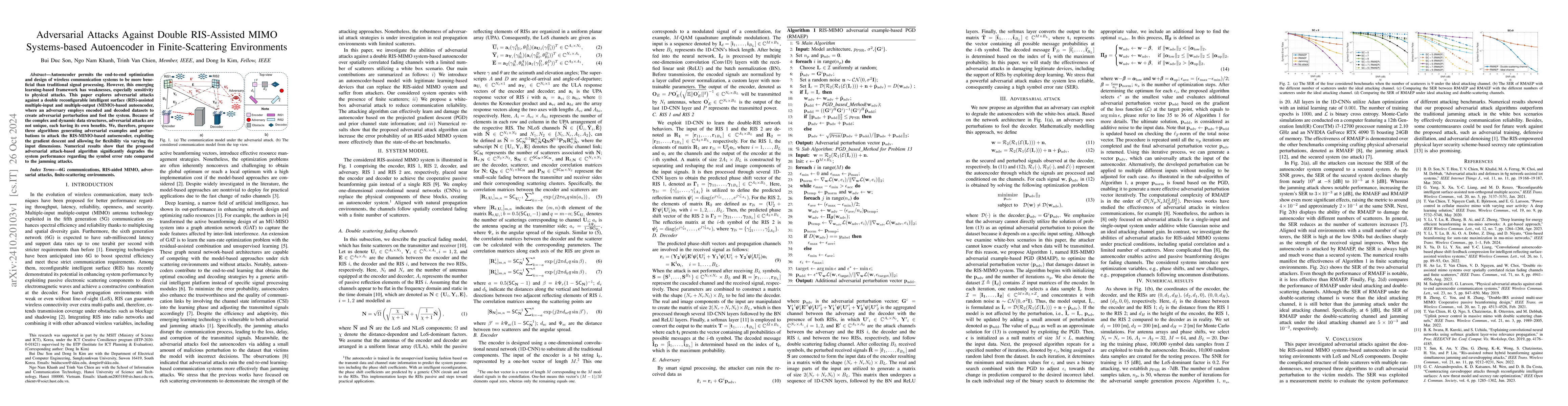Thumbnail for Adversarial Attacks Against Double RIS-Assisted MIMO Systems-based
  Autoencoder in Finite-Scattering Environments
