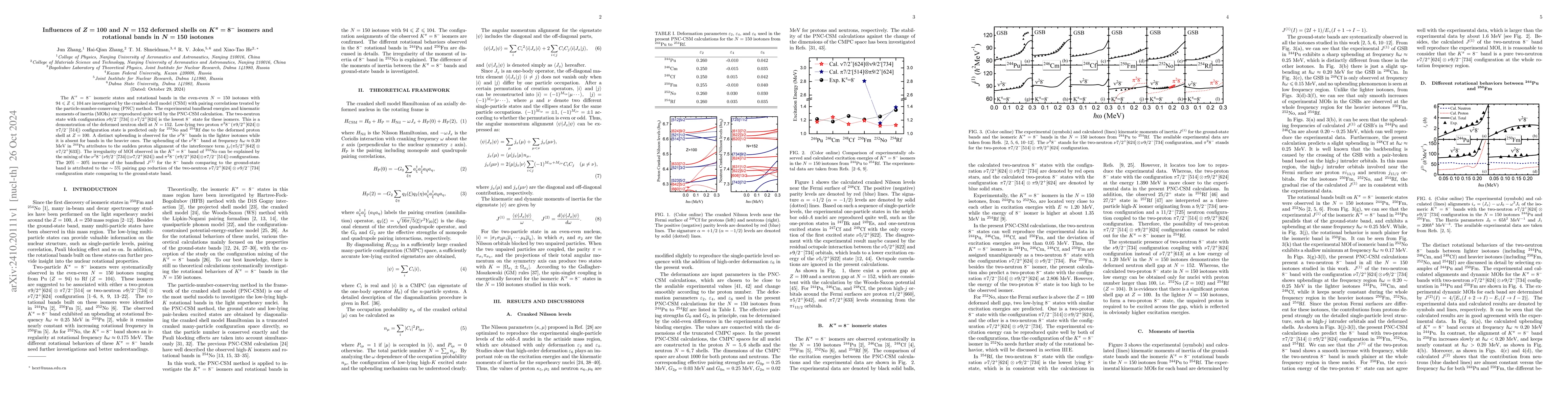 Thumbnail for Influences of ${Z=100}$ and ${N=152}$ deformed shells on ${
  K^π=8^{-} }$ isomers and rotational bands in ${N = 150}$ isotones
