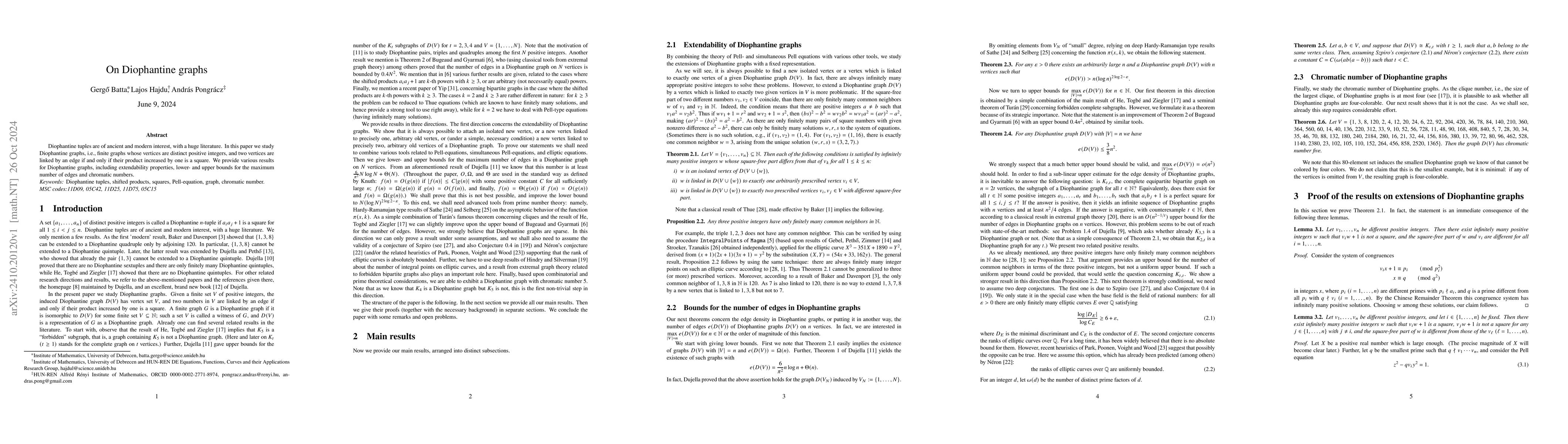 Thumbnail for On Diophantine graphs
