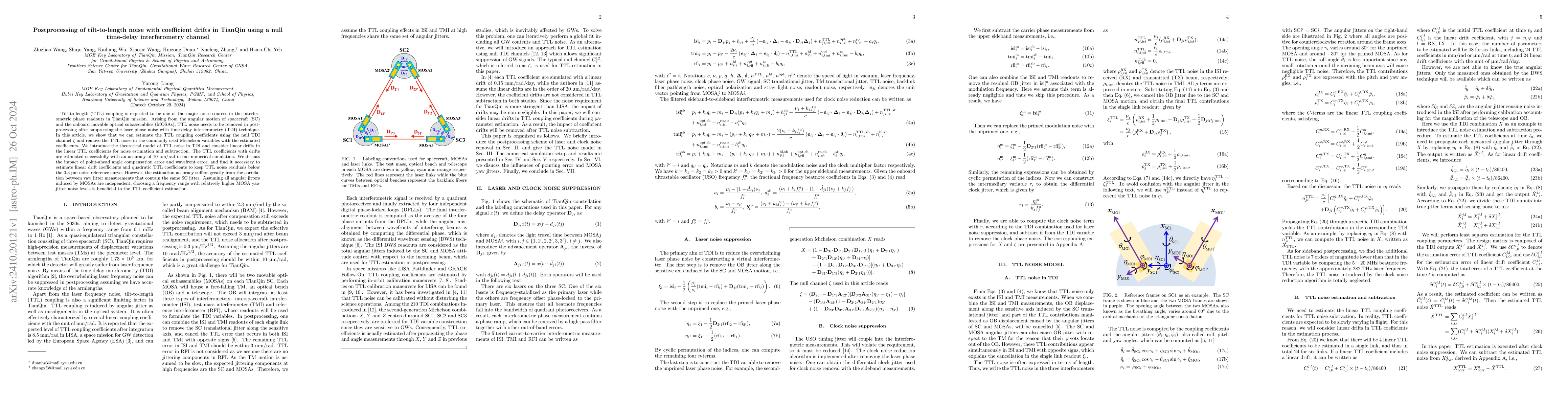 Thumbnail for Postprocessing of tilt-to-length noise with coefficient drifts in
  TianQin using a null time-delay interferometry channel
