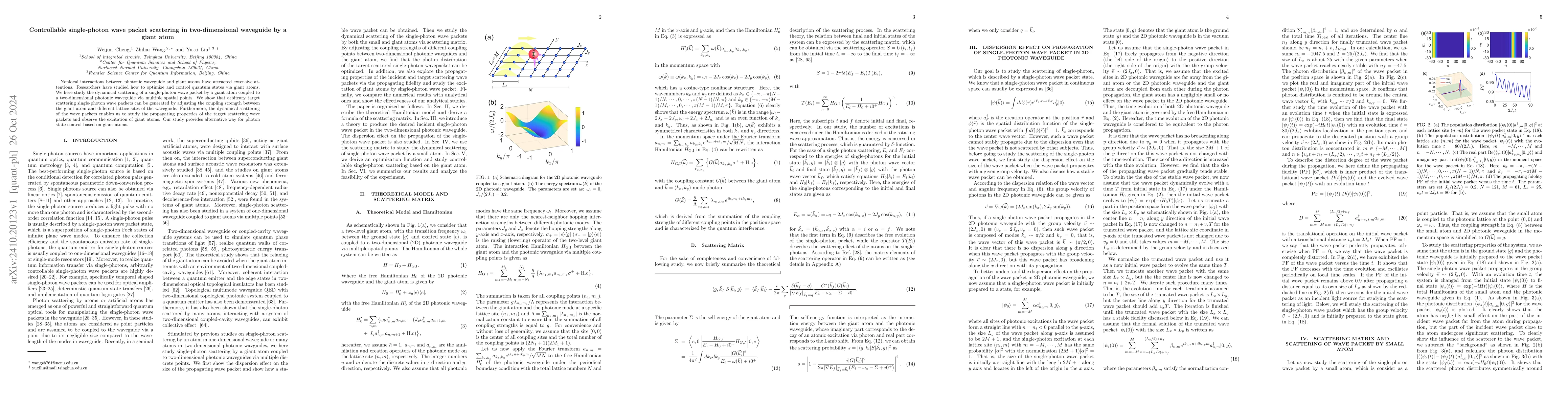 Thumbnail for Controllable single-photon wave packet scattering in two-dimensional
  waveguide by a giant atom