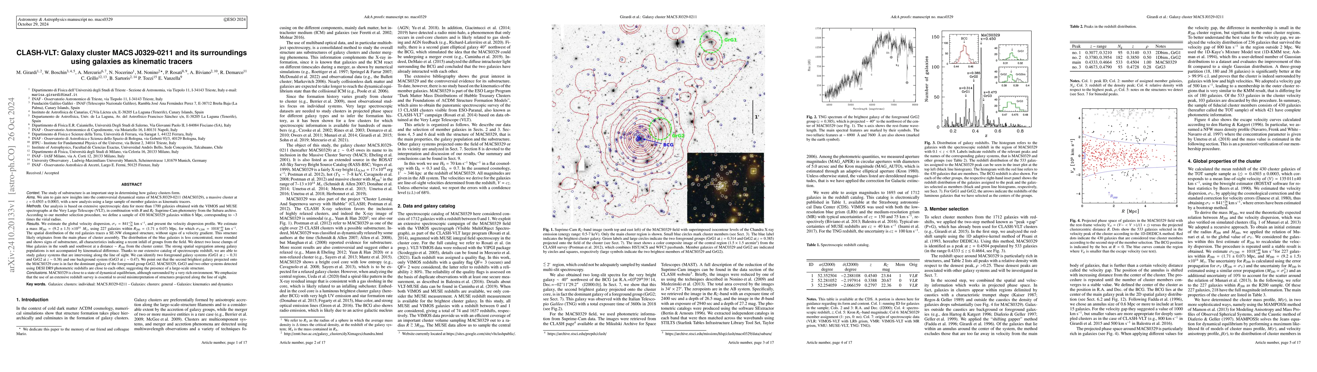 Thumbnail for CLASH-VLT: Galaxy cluster MACS J0329-0211 and its surroundings using
  galaxies as kinematic tracers