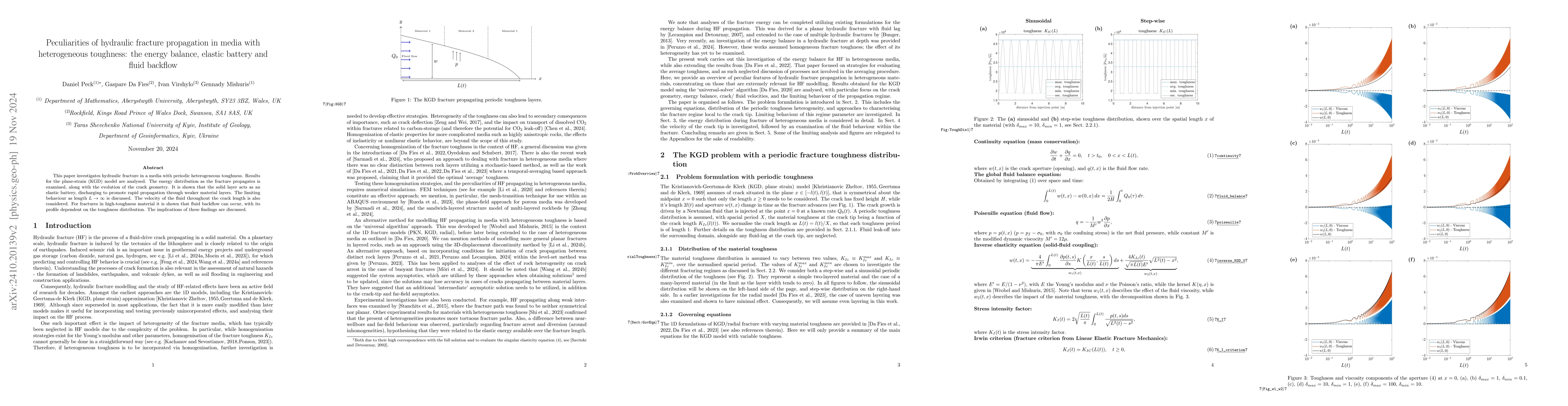 Thumbnail for Peculiarities of hydraulic fracture propagation in media with
  heterogeneous toughness: the energy balance, elastic battery and fluid
  backflow