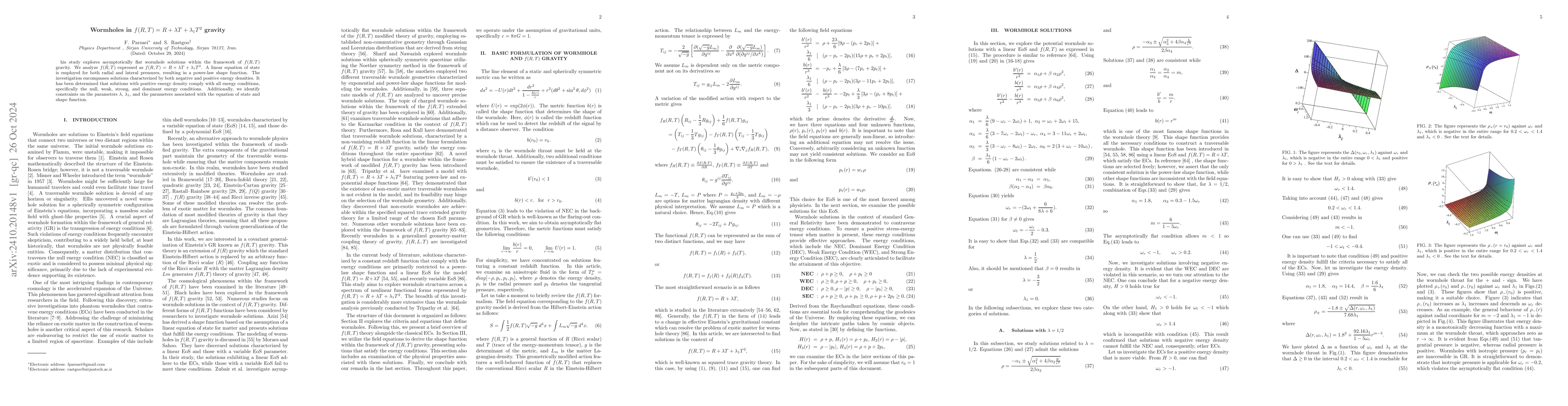 Thumbnail for Wormholes in $f(R,T)=R+λT+λ_1 T^2$ gravity