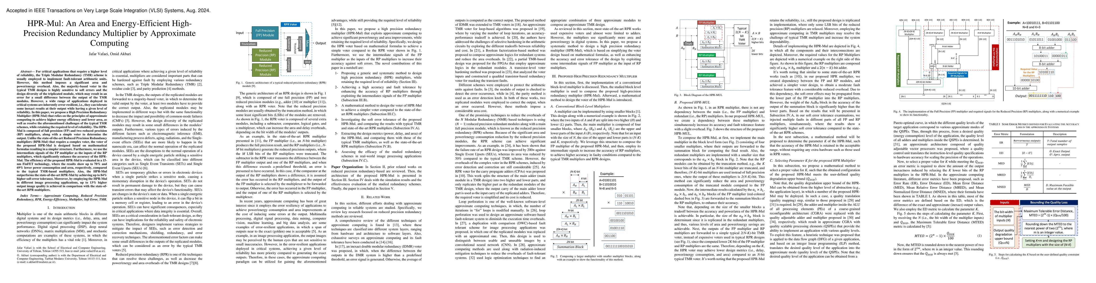 Thumbnail for HPR-Mul: An Area and Energy-Efficient High-Precision Redundancy
  Multiplier by Approximate Computing