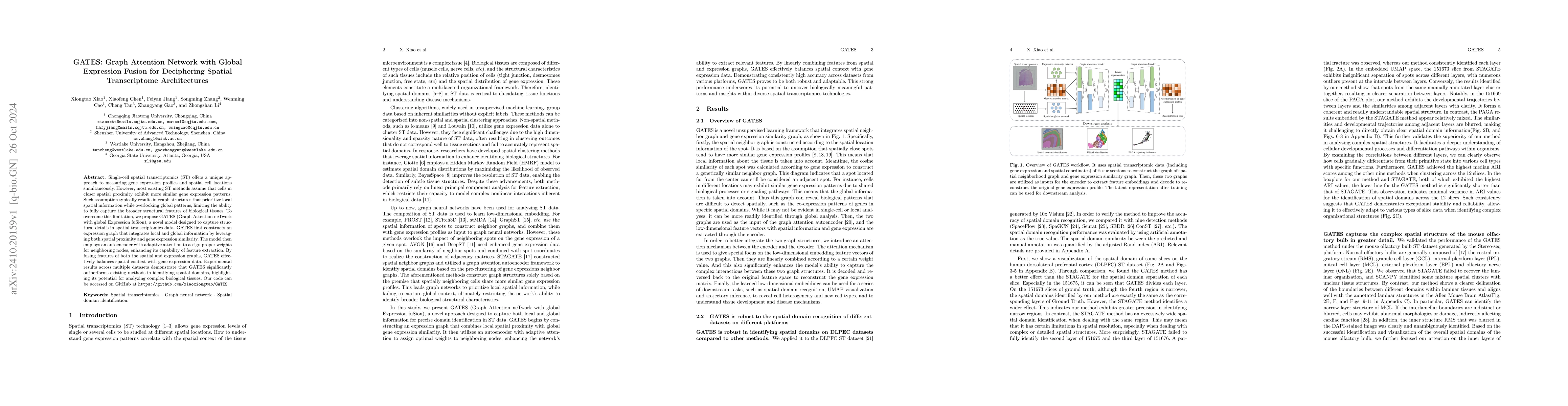 Thumbnail for GATES: Graph Attention Network with Global Expression Fusion for
  Deciphering Spatial Transcriptome Architectures