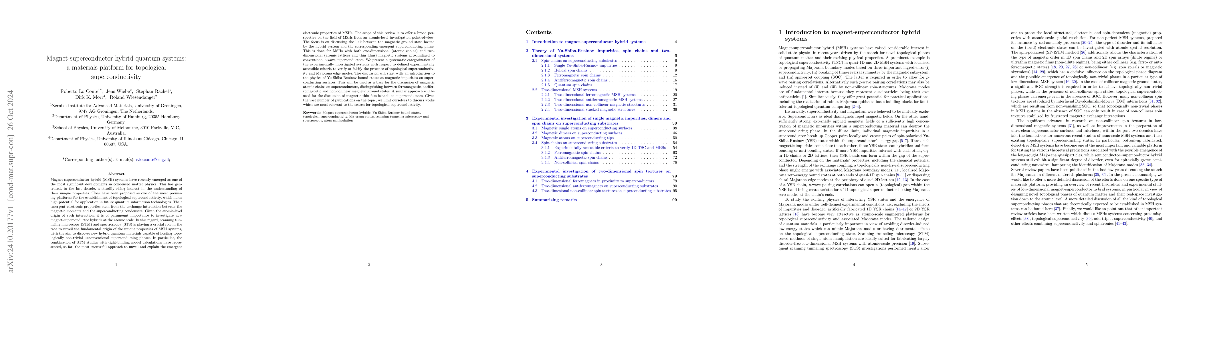Thumbnail for Magnet-superconductor hybrid quantum systems: a materials platform for
  topological superconductivity