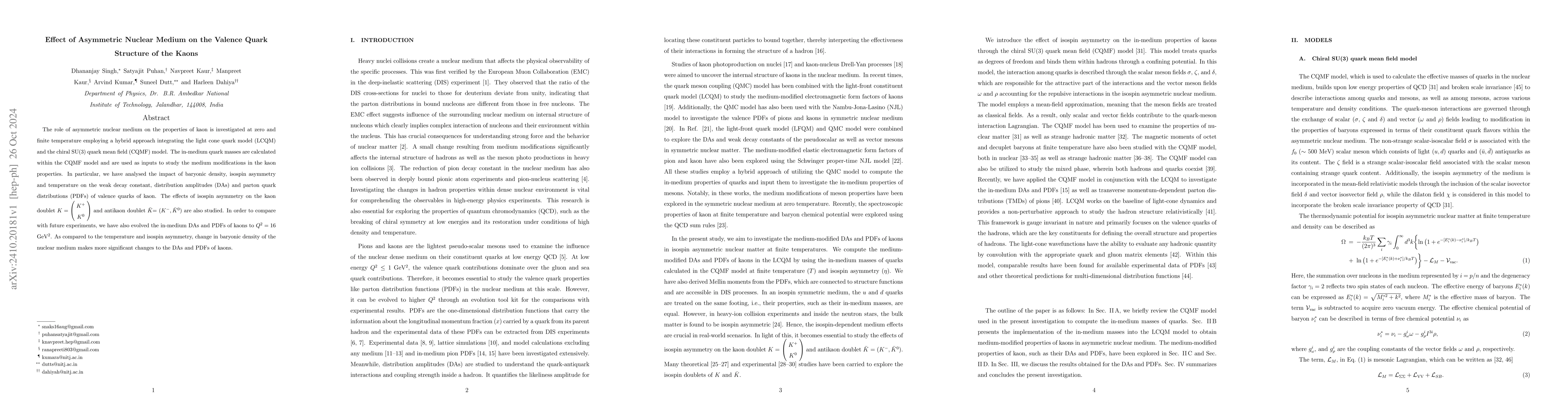 Thumbnail for Effect of Asymmetric Nuclear Medium on the Valence Quark Structure of
  the Kaons
