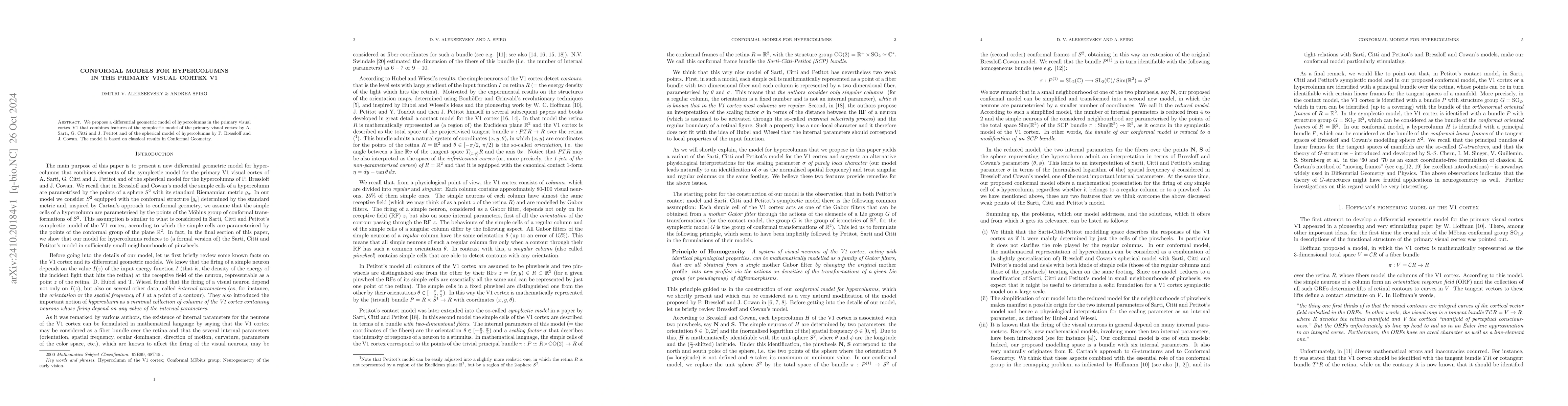 Thumbnail for Conformal models for hypercolumns in the primary visual cortex V1