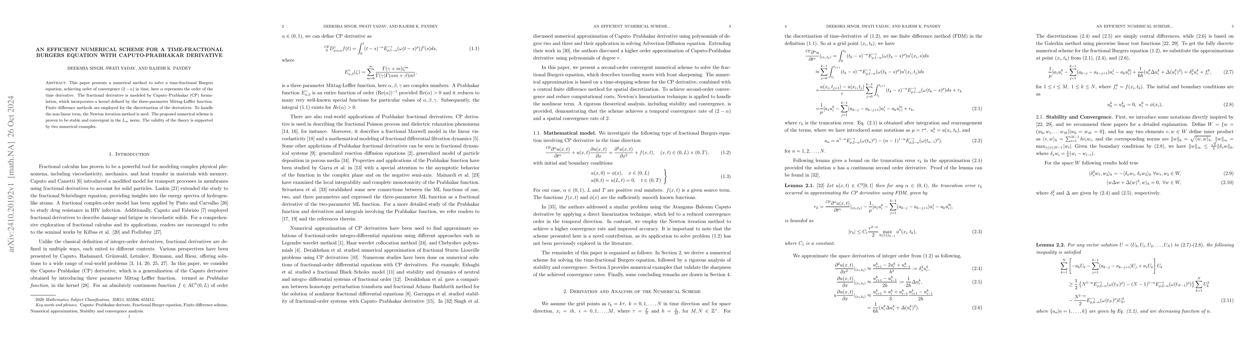 Thumbnail for An Efficient Numerical Scheme for a Time-Fractional Burgers Equation
  with Caputo-Prabhakar Derivative