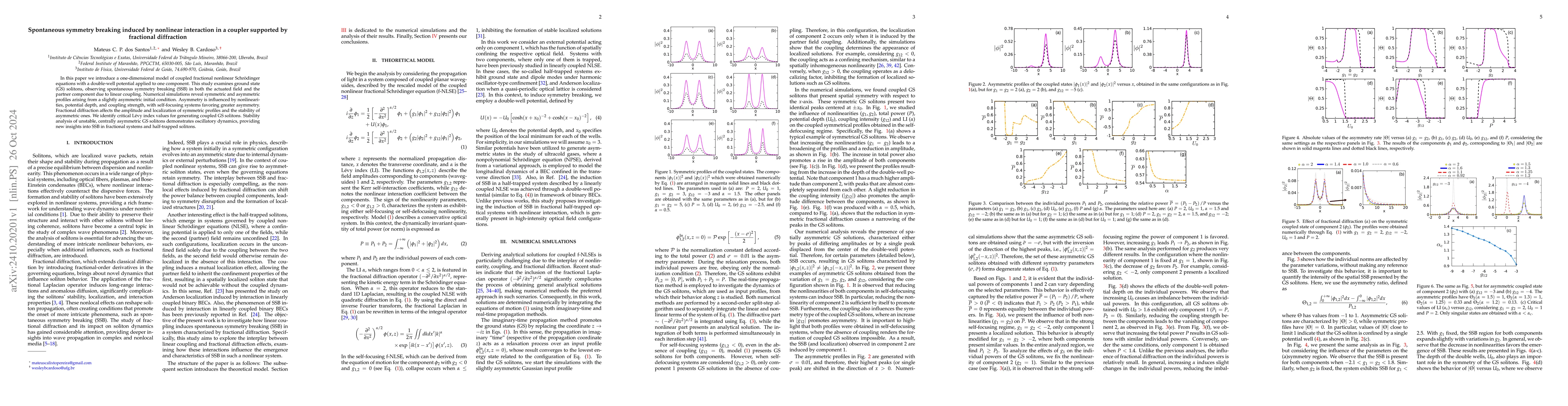 Thumbnail for Spontaneous symmetry breaking induced by nonlinear interaction in a
  coupler supported by fractional diffraction