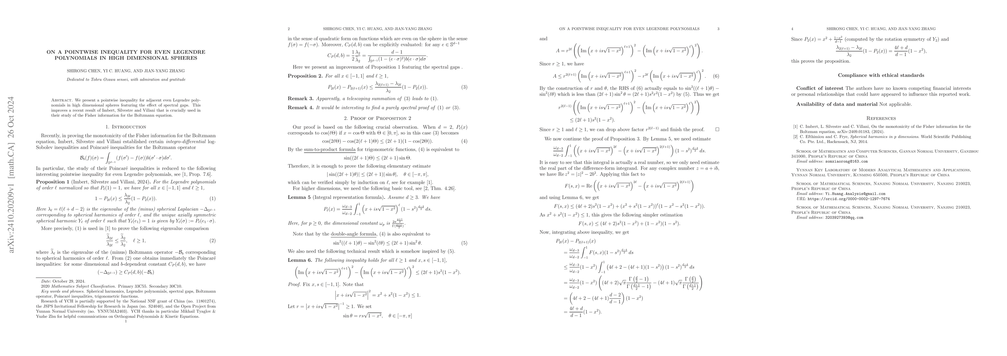 Thumbnail for On a pointwise inequality for even Legendre polynomials in high
  dimensional spheres