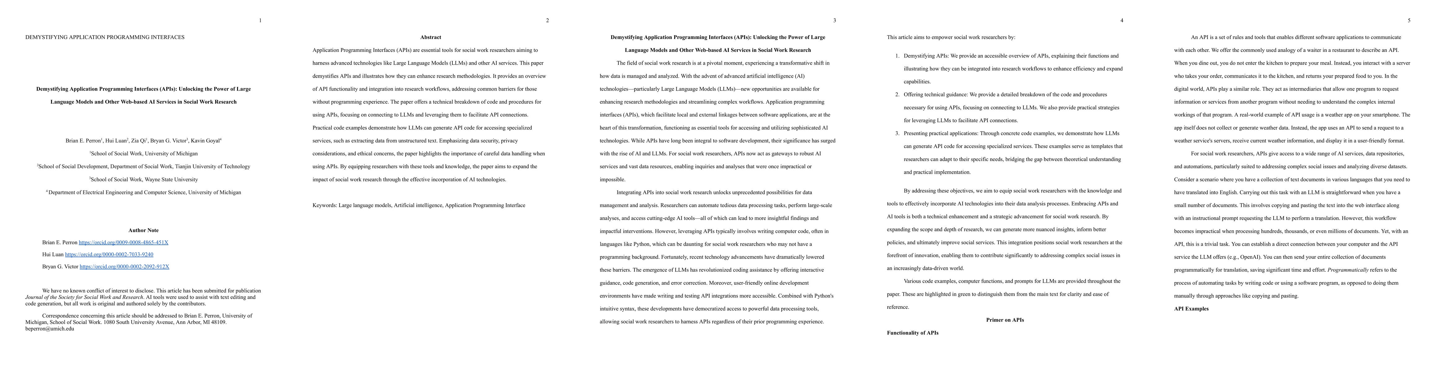 Thumbnail for Demystifying Application Programming Interfaces (APIs): Unlocking the
  Power of Large Language Models and Other Web-based AI Services in Social Work
  Research