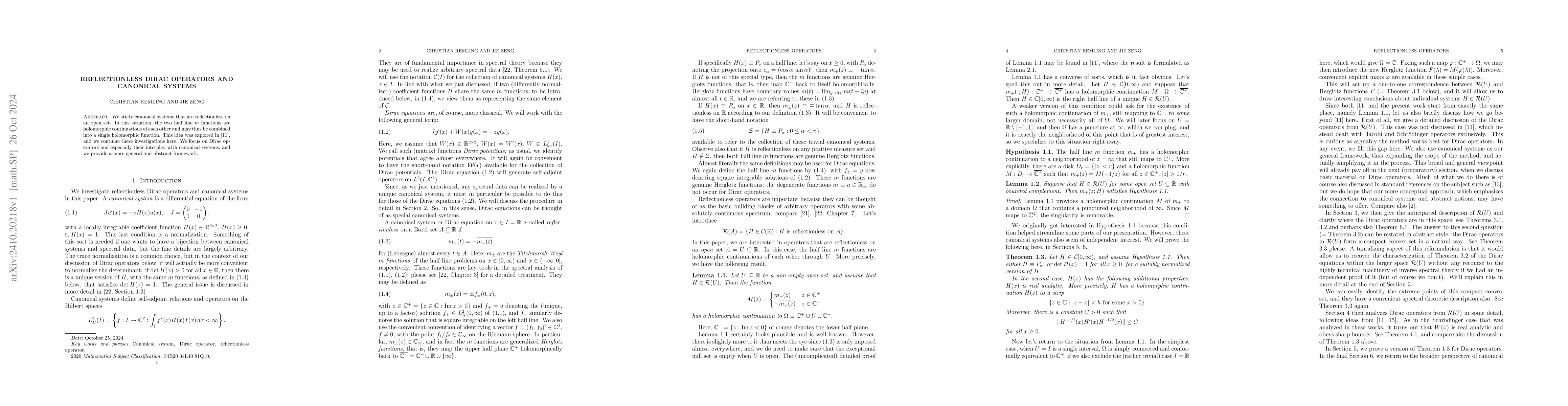 Thumbnail for Reflectionless Dirac operators and canonical systems