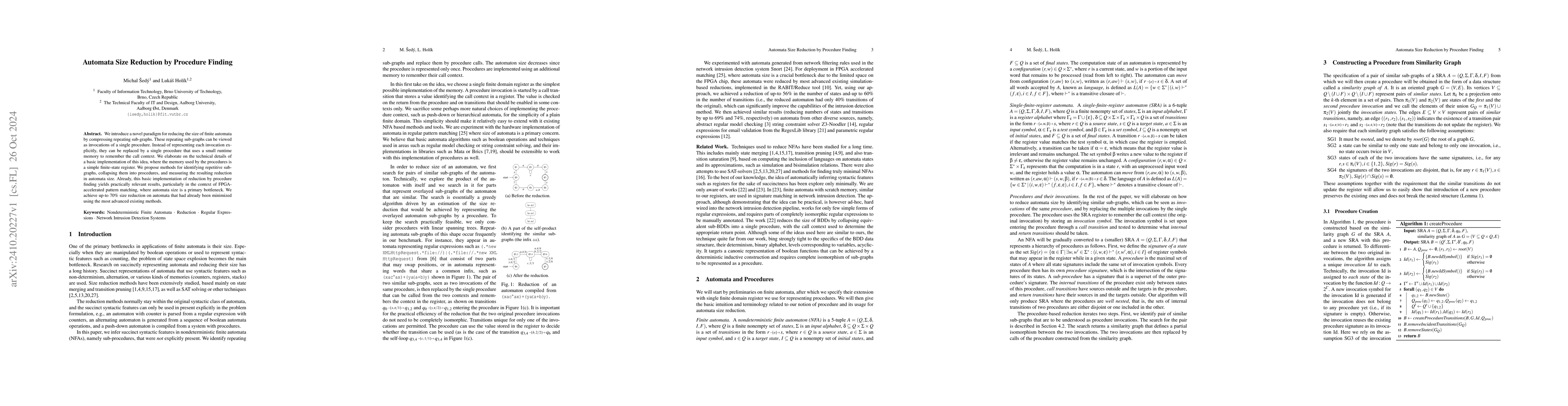 Thumbnail for Automata Size Reduction by Procedure Finding