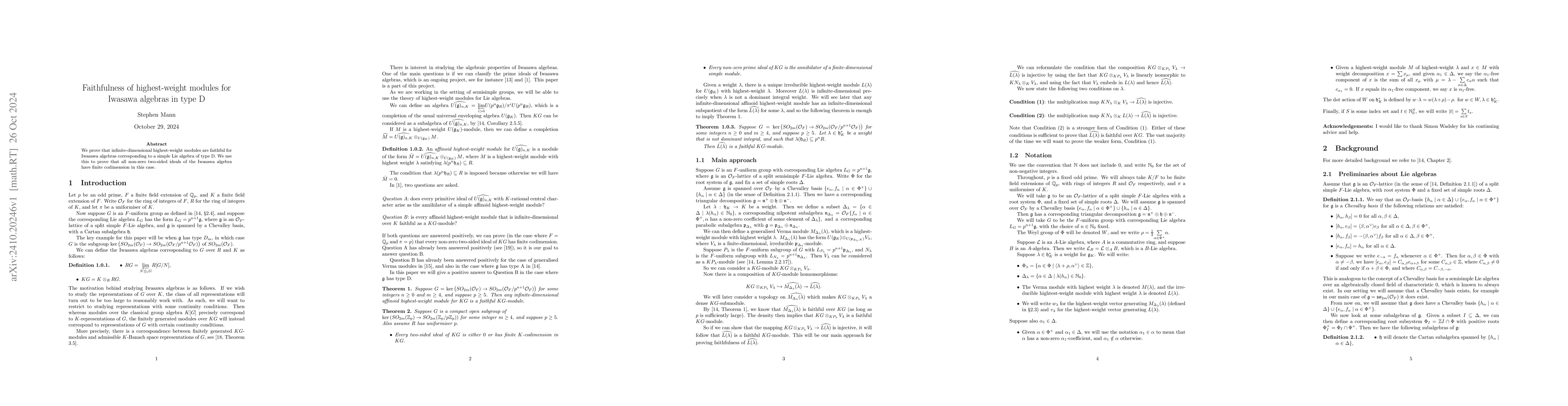 Thumbnail for Faithfulness of highest-weight modules for Iwasawa algebras in type D