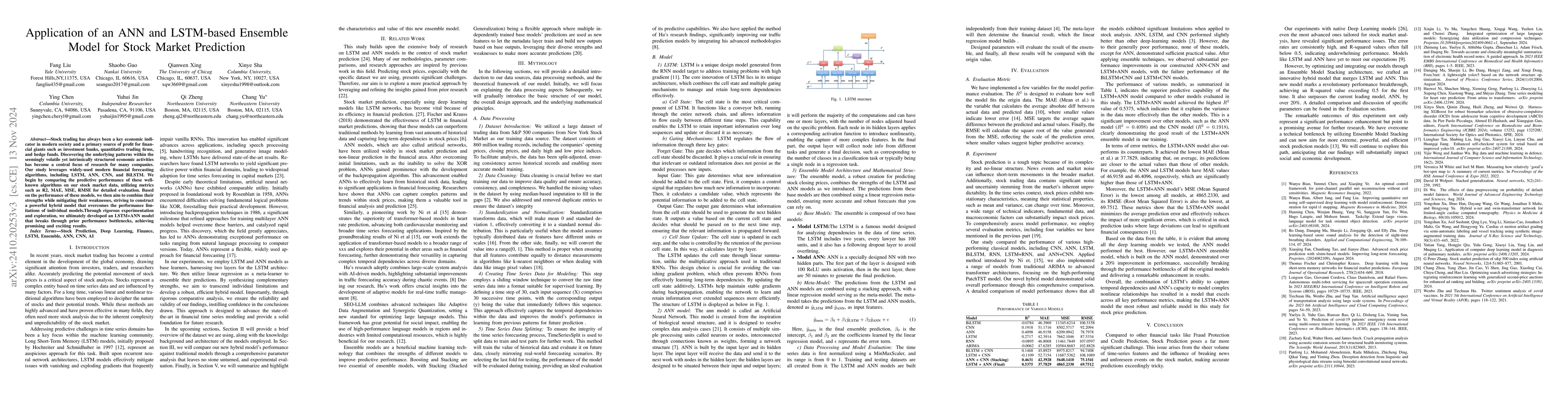 Thumbnail for Application of an ANN and LSTM-based Ensemble Model for Stock Market
  Prediction