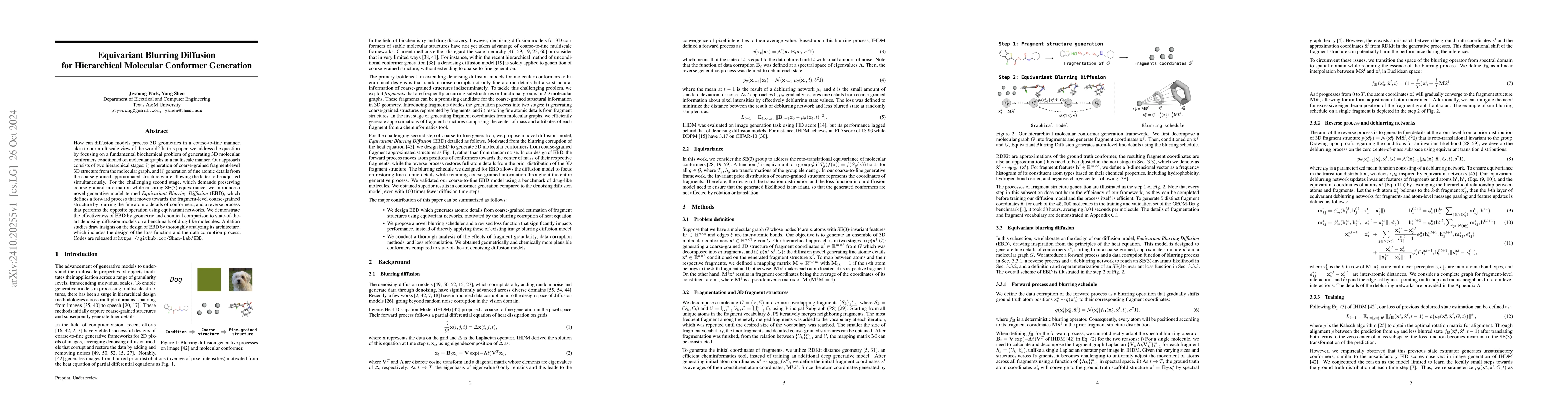 Thumbnail for Equivariant Blurring Diffusion for Hierarchical Molecular Conformer
  Generation