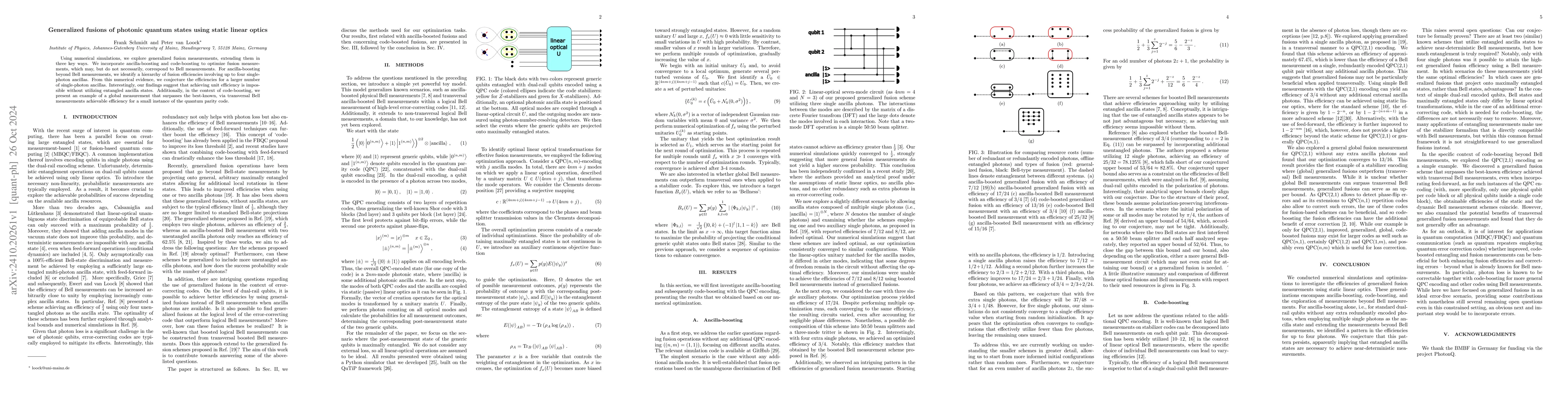 Thumbnail for Generalized fusions of photonic quantum states using static linear
  optics