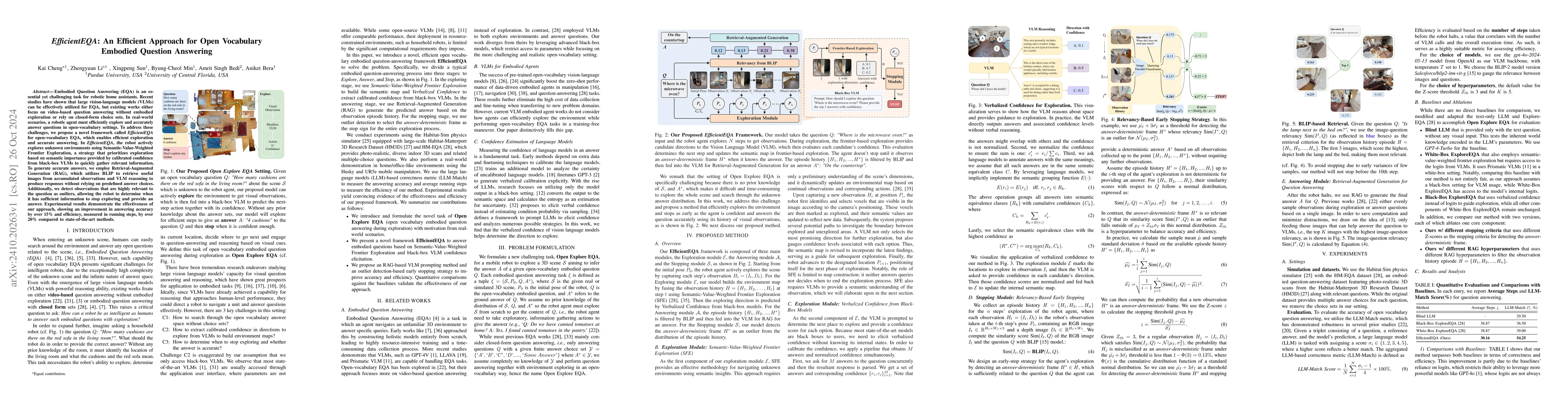 Thumbnail for EfficientEQA: An Efficient Approach for Open Vocabulary Embodied
  Question Answering