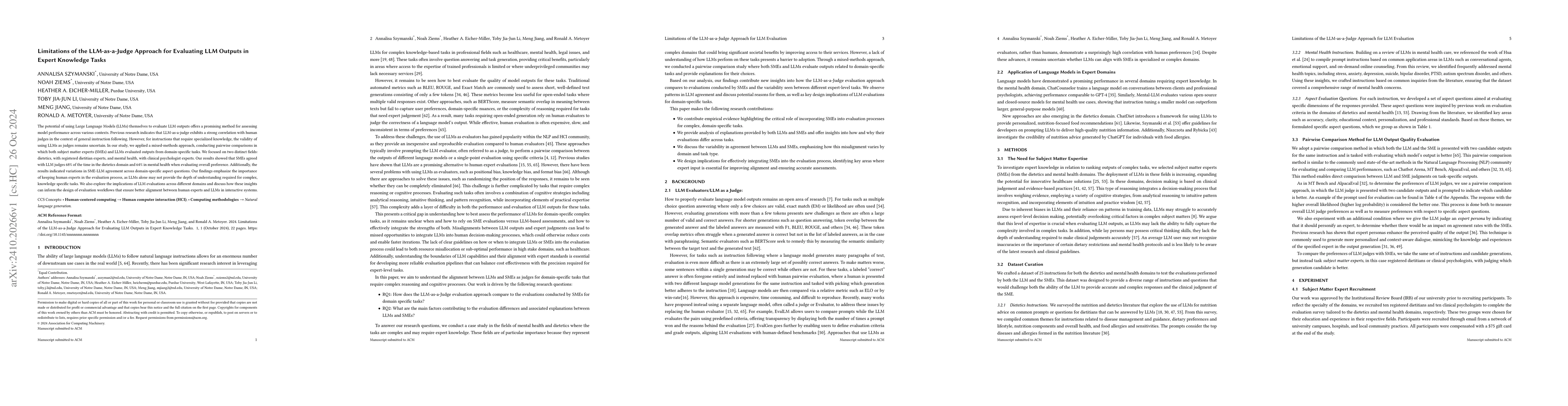Thumbnail for Limitations of the LLM-as-a-Judge Approach for Evaluating LLM Outputs in
  Expert Knowledge Tasks