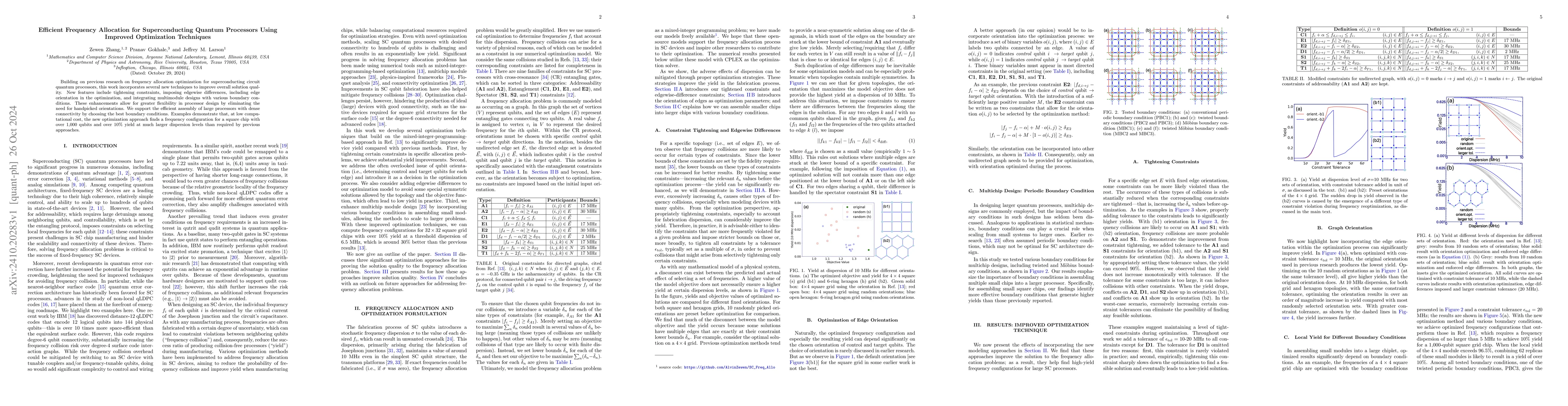 Thumbnail for Efficient Frequency Allocation for Superconducting Quantum Processors
  Using Improved Optimization Techniques