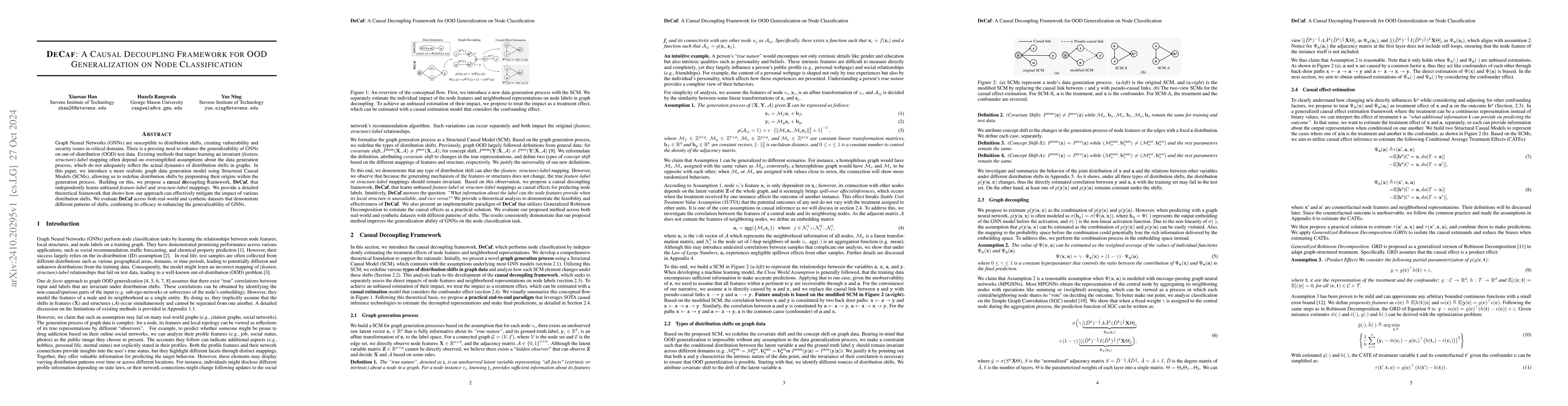 Thumbnail for DeCaf: A Causal Decoupling Framework for OOD Generalization on Node
  Classification