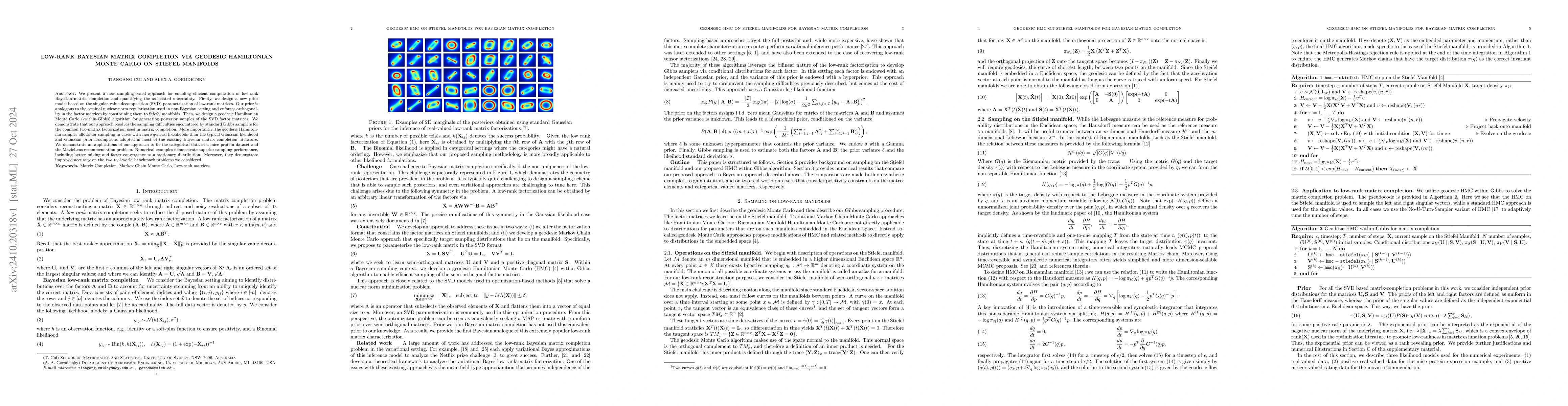 Thumbnail for Low-rank Bayesian matrix completion via geodesic Hamiltonian Monte Carlo
  on Stiefel manifolds