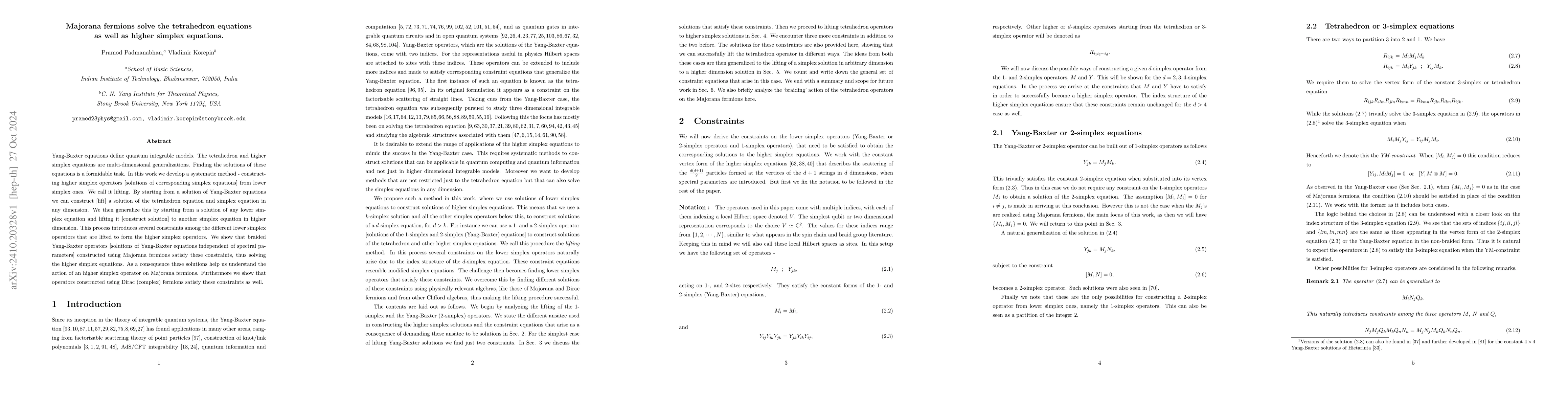 Thumbnail for Majorana fermions solve the tetrahedron equations as well as higher
  simplex equations