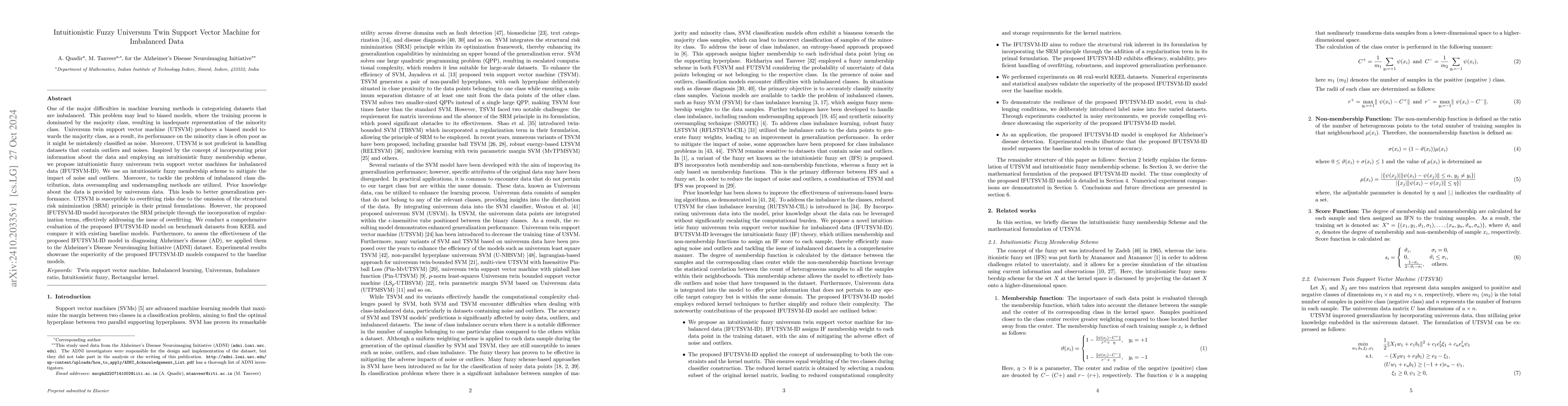 Thumbnail for Intuitionistic Fuzzy Universum Twin Support Vector Machine for
  Imbalanced Data