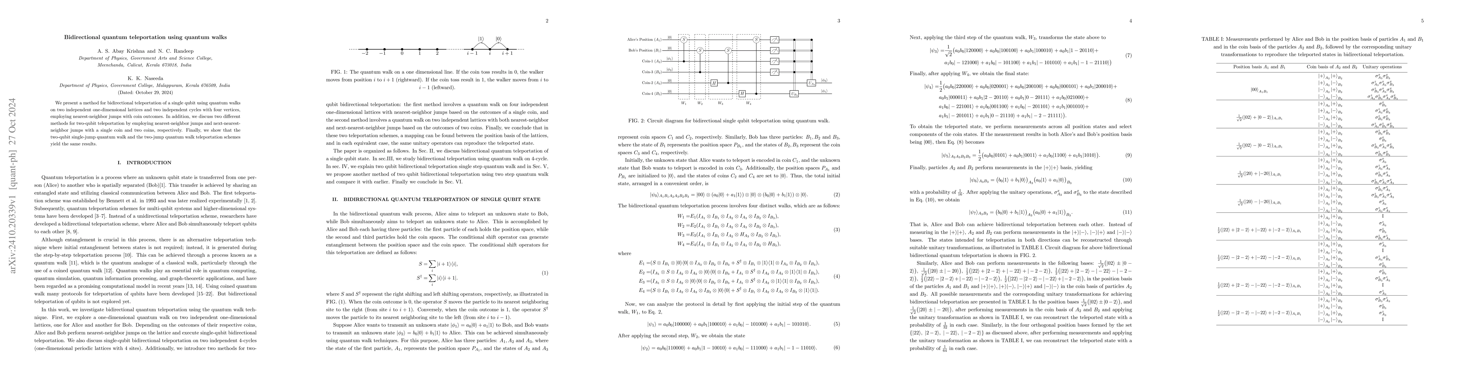 Thumbnail for Bidirectional quantum teleportation using quantum walks