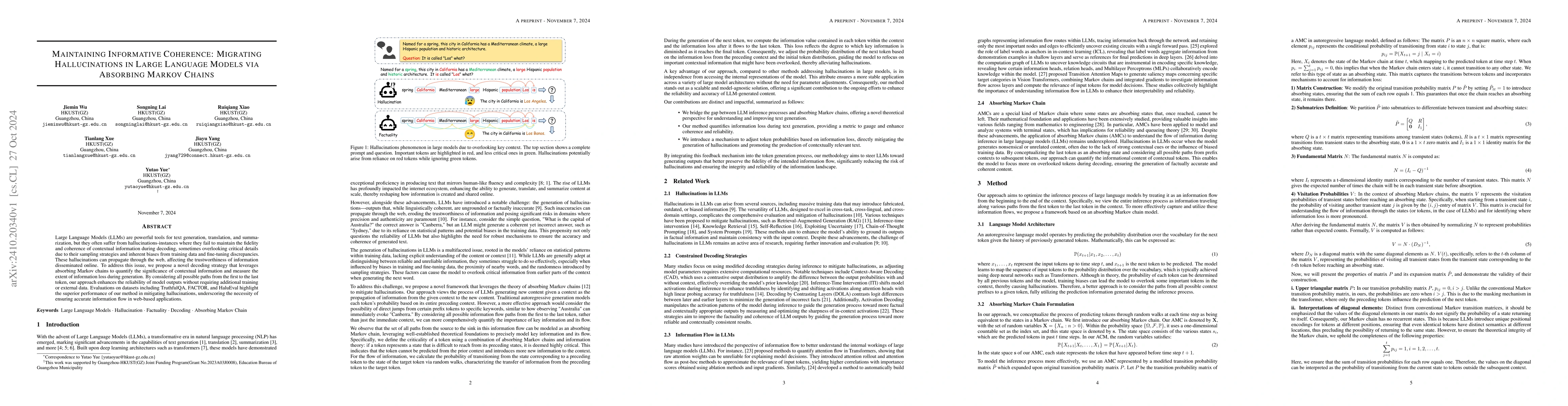 Thumbnail for Maintaining Informative Coherence: Migrating Hallucinations in Large
  Language Models via Absorbing Markov Chains
