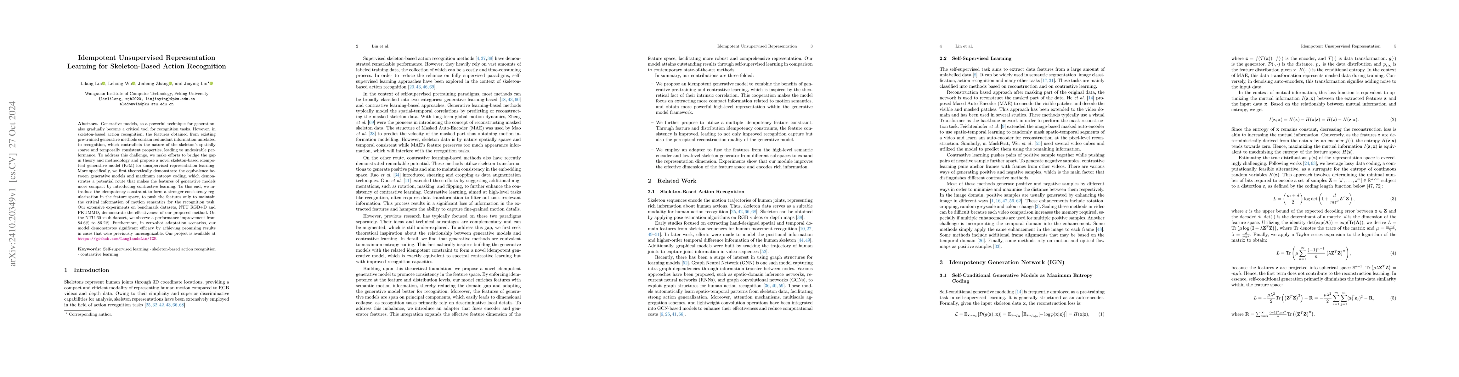 Thumbnail for Idempotent Unsupervised Representation Learning for Skeleton-Based
  Action Recognition