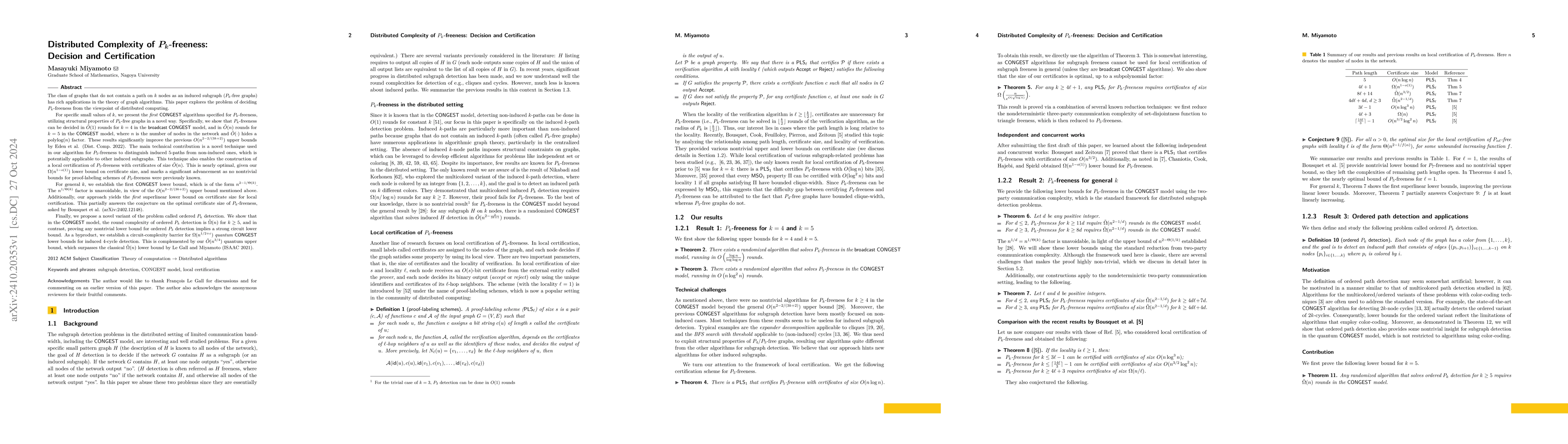 Thumbnail for Distributed Complexity of $P_k$-freeness: Decision and Certification