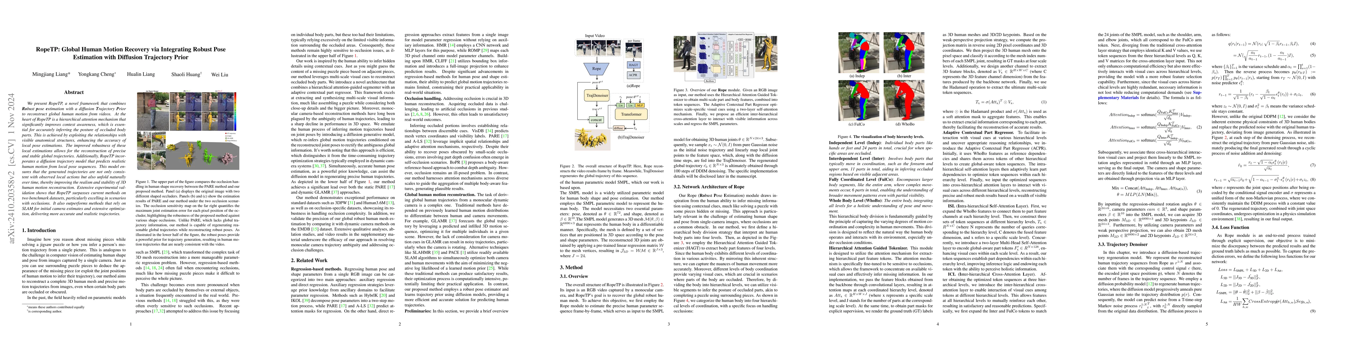Thumbnail for RopeTP: Global Human Motion Recovery via Integrating Robust Pose
  Estimation with Diffusion Trajectory Prior