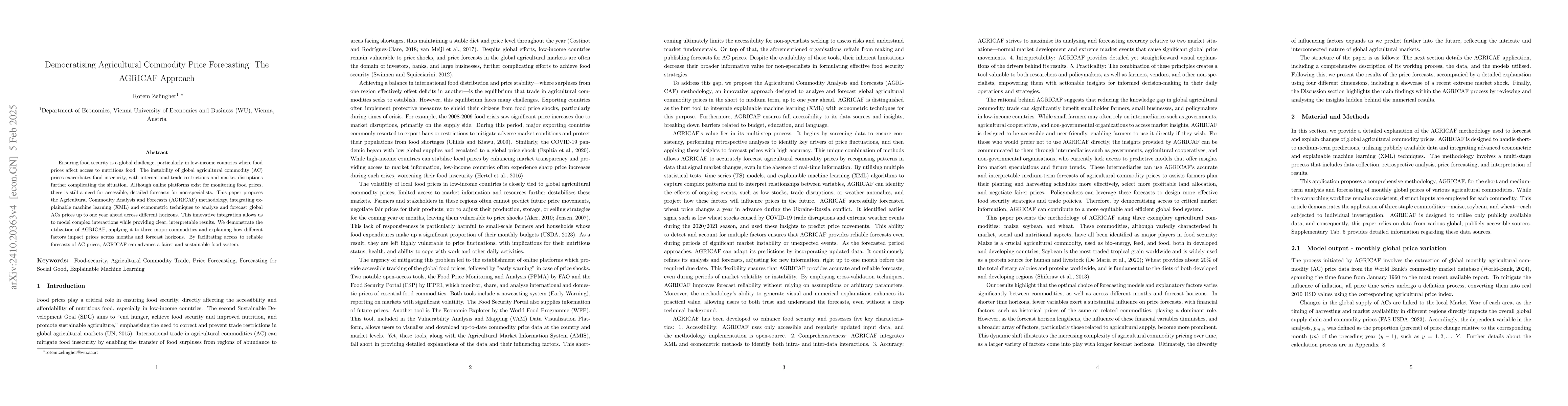 Thumbnail for Democratising Agricultural Commodity Price Forecasting: The AGRICAF
  Approach