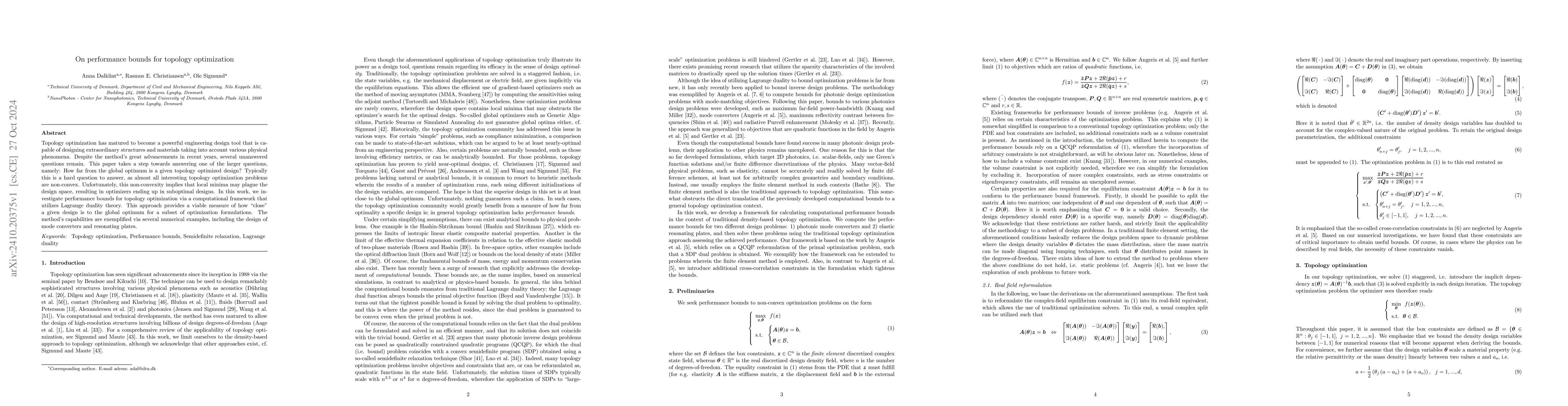 Thumbnail for On performance bounds for topology optimization