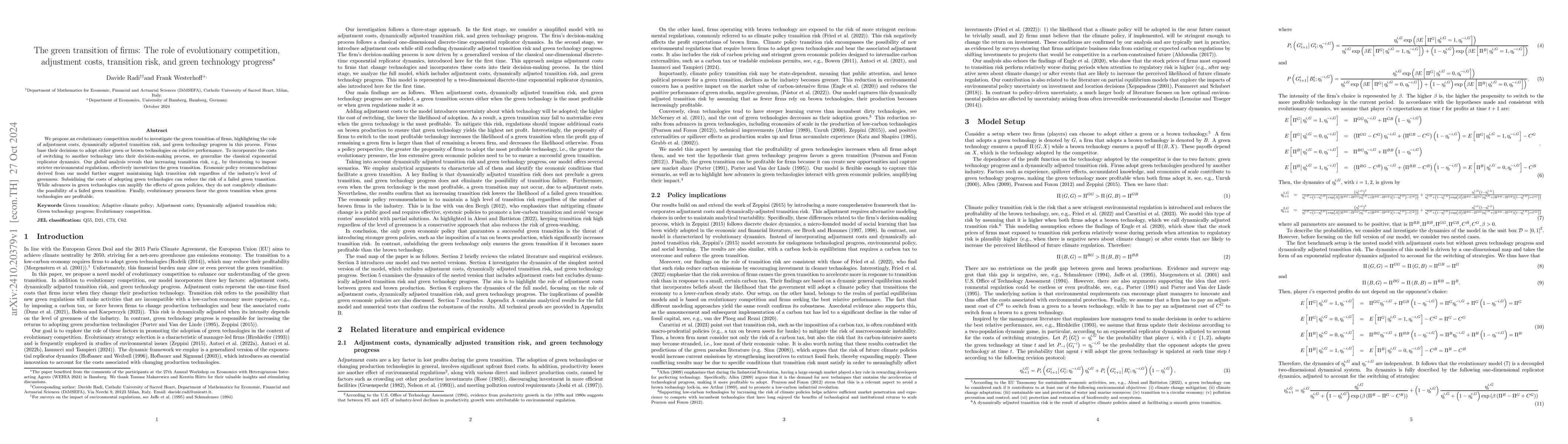 Thumbnail for The green transition of firms: The role of evolutionary competition,
  adjustment costs, transition risk, and green technology progress