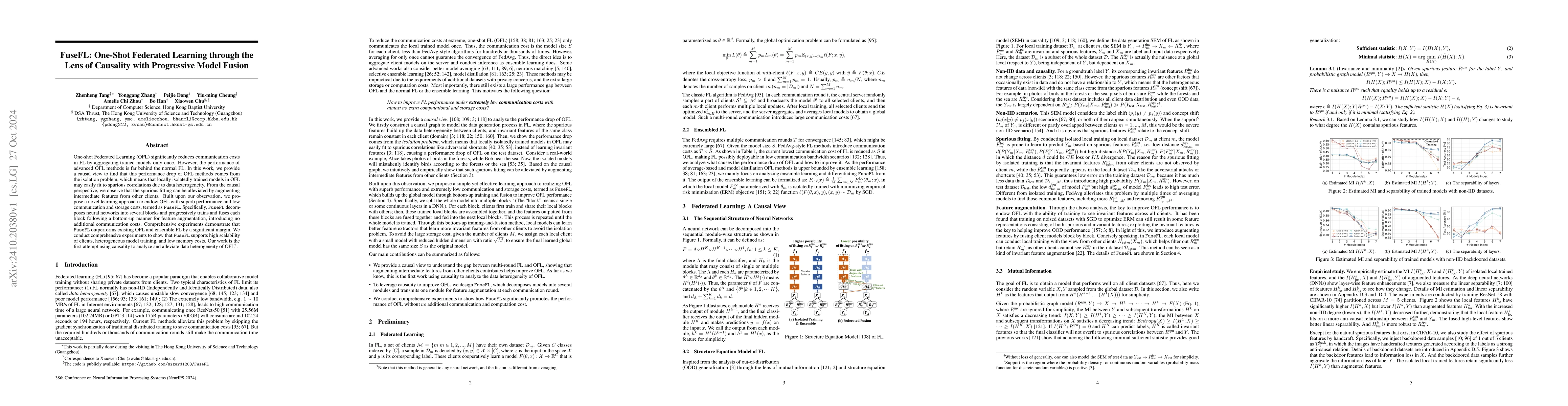 Thumbnail for FuseFL: One-Shot Federated Learning through the Lens of Causality with
  Progressive Model Fusion
